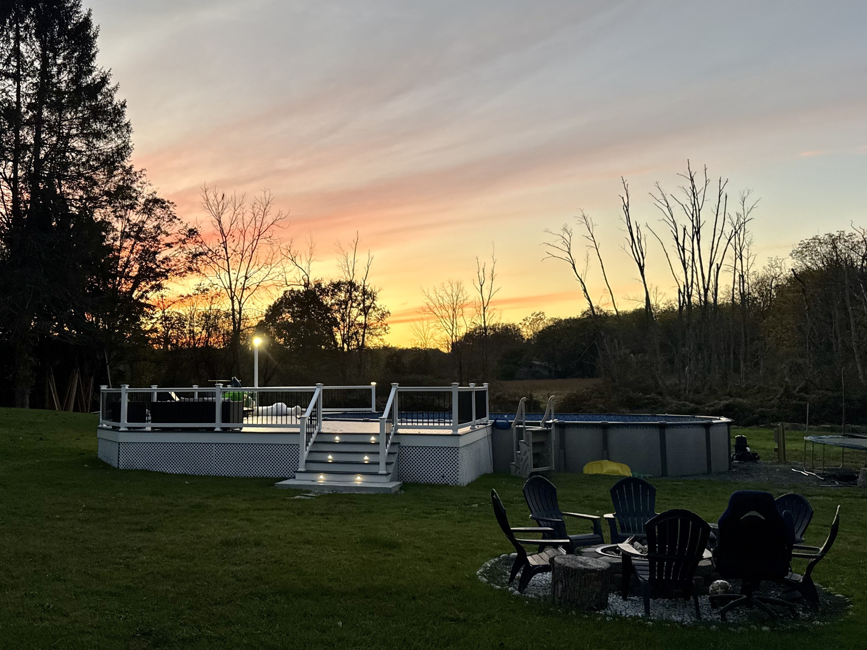Pool with surrounding custom deck